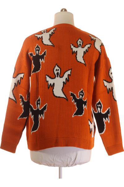 Pánský svetr se vzorem asos duší, akrylový, oranžový, Halloween