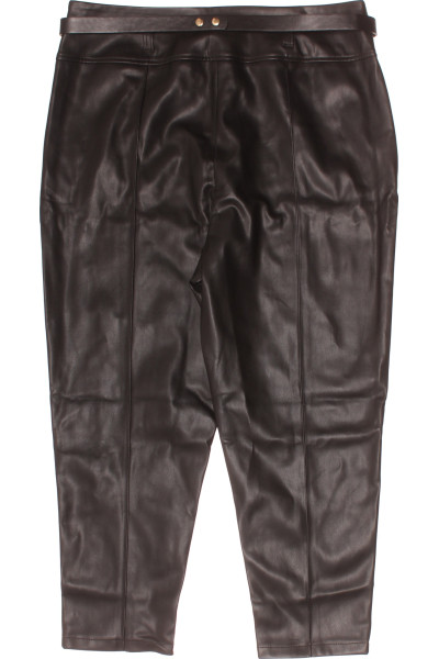 Elegantní černé koženkové kalhoty se zlatým páskem REVIEW