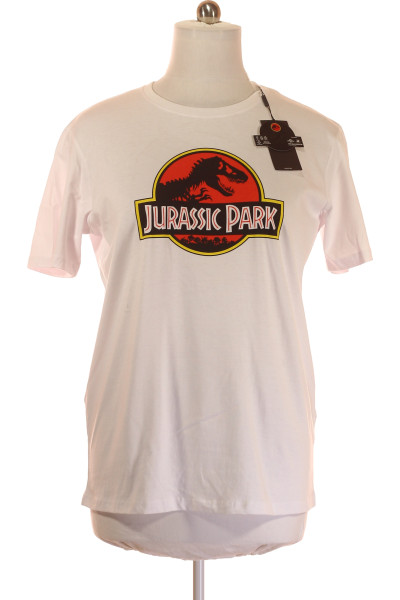 ALCOTT Pánské Bavlněné Tričko S Potiskem Jurassic Park, Bílé