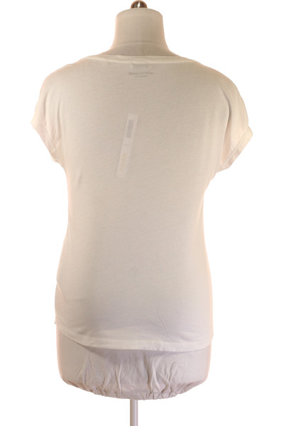 Bílé bavlněné tričko Marc O´Polo s kulatým výstřihem, styl casual