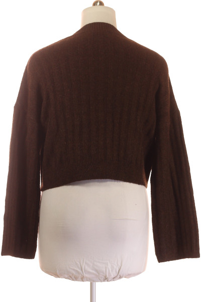 Dámský pletený svetr s rozšířenými rukávy v hnědé barvě