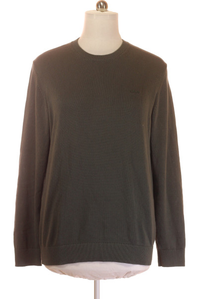s.OLIVER Pánský bavlněný pulovr v tmavě hnědé, hladký úplet