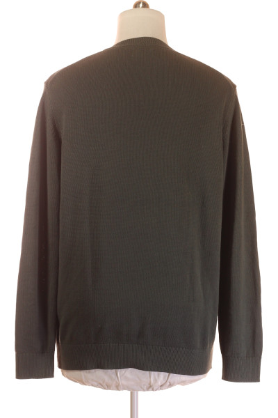 s.OLIVER Pánský bavlněný pulovr v tmavě hnědé, hladký úplet