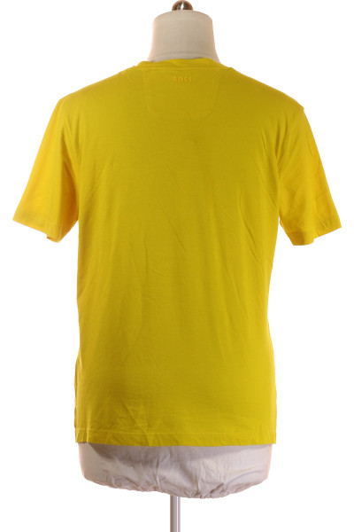 Bavlněné tričko s potiskem Hugo Boss žluté, volný střih