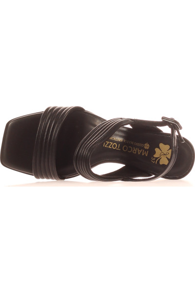 Koženkové Černé Sandálky na Podpatku MARCO TOZZI Letní Elegance