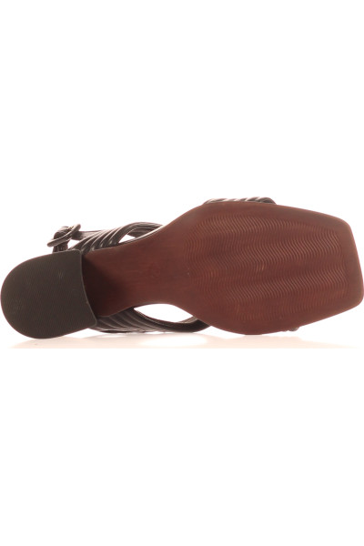 Koženkové Černé Sandálky na Podpatku MARCO TOZZI Letní Elegance