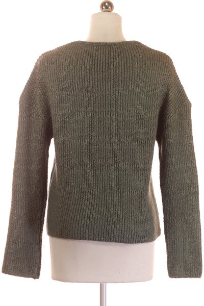 Pohodlný žebrovaný svetr s V-výstřihem v olivové barvě pro volný čas