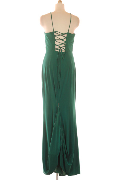 Elegantní dlouhé šaty TROYDEN s rozparkem v zelené barvě