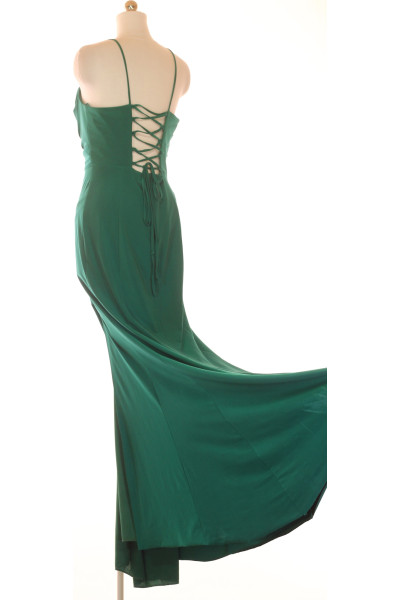Elegantní dlouhé šaty TROYDEN s rozparkem v zelené barvě