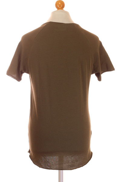 Pánské bavlněné tričko V-krk REVIEW v zemitých tónech, ležérní střih