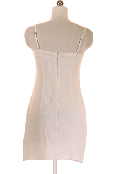 Letní lněně-viskózové šaty REVIEW bílé s jemnou texturou