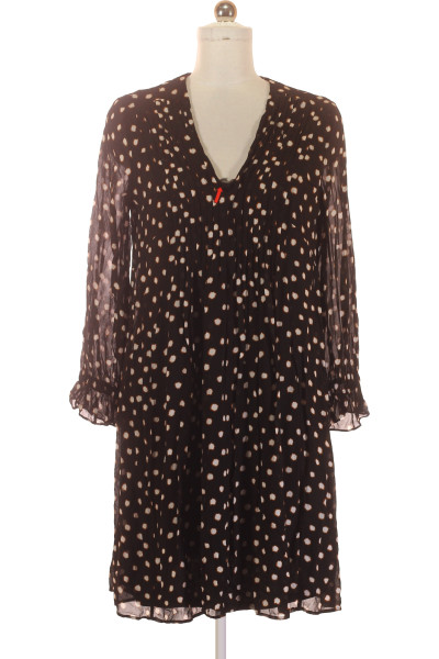 Lehké černé Midi šaty S Tečkovaným Vzorem A Volánky S.Oliver