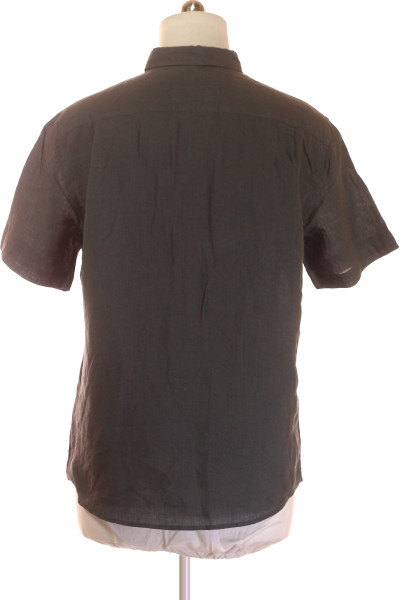 Lněná košile Christian Berg Slim Fit Černá Krátký Rukáv Letní