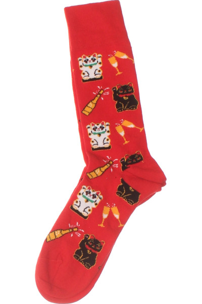 Veselé Dámské Ponožky S Potiskem Koček A Zmrzlin, Červené Komfortní