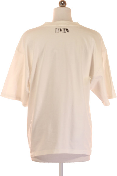 Bavlněné tričko s potiskem REVIEW v bílé Loose Fit pro volný čas