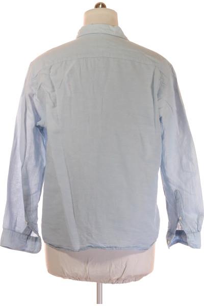 Pánská Košile Jednobarevná Lněná Modrá Jake*s Vel. XL
