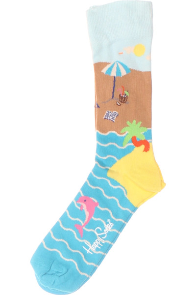 Pánské Veselé Kotníkové Ponožky Happy Socks S Motivem Pláže A Vln