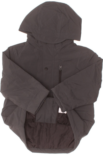 MANGO Chlapecká zimní bunda s kapucí v tmavě šedé, Polyester
