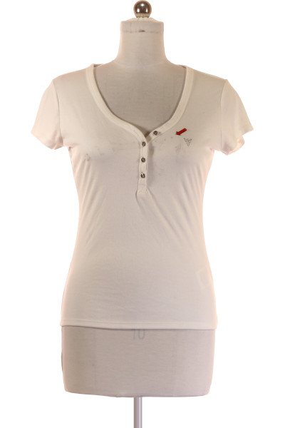 Jednoduché Dámské Henley Tričko Modal/Polyester Bílé Na Léto