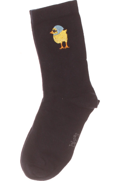 Jake*s Stylové Černé Ponožky S Výšivkou Ptáčka, Unisex Komfort