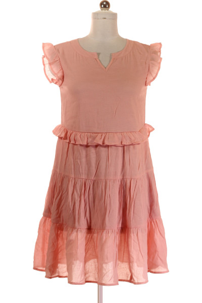Letní šaty Lascana S Volány, Růžová, Lehká Bavlna, Romantický Styl