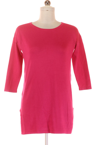 Pletený svetr Laura Scott v růžové barvě s 3/4 rukávy a kulatým výstřihem