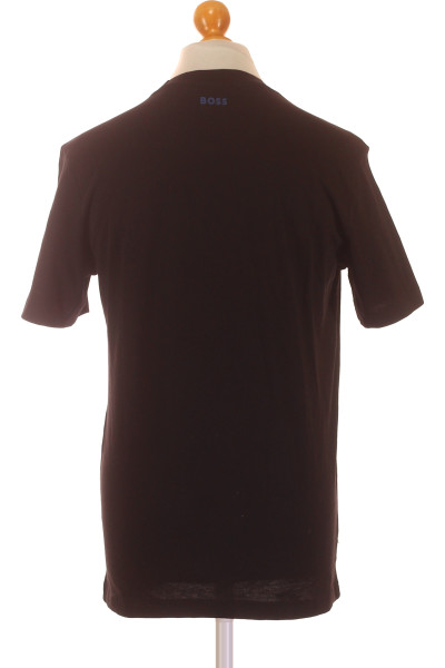 Bavlněné pánské tričko Hugo Boss, hladké, tmavě hnědé, casual