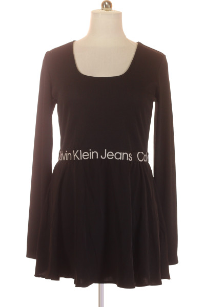 Calvin Klein Jednoduché Černé Šaty S Dlouhým Rukávem A Rozšířenou Sukní