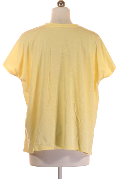Letní Žluté Tričko s Grafickým Potiskem, Volný Střih, Módní