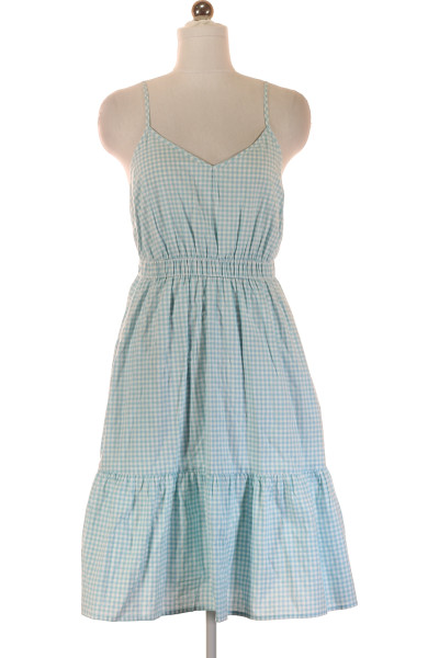 Letní šaty s ramínky Lascana kostkované v mint barvě s volánem