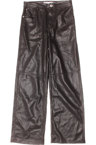 Bershka Teplé Koženkové Kalhoty černé, Volný Střih, Podzim/zima