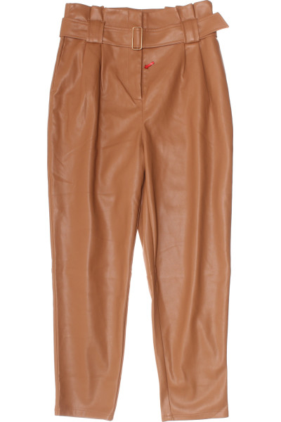 Elegantní Straight-Fit Karamelové Koženkové Kalhoty Pro Volný Čas