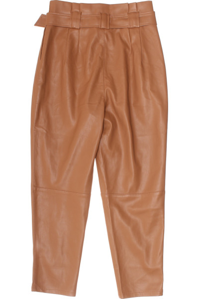 Elegantní Straight-Fit Karamelové Koženkové Kalhoty Pro Volný Čas