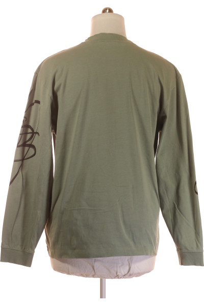 Hugo Boss Pánské tričko s dlouhým rukávem, 100% Bavlna, Khaki s potiskem
