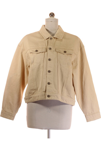 Stylová džínová bunda 100% bavlna s kapsami v béžové barvě