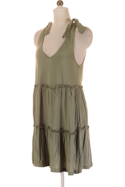 Letní šaty s volánky a ramínky s.Oliver, olivově zelené, lehký materiál