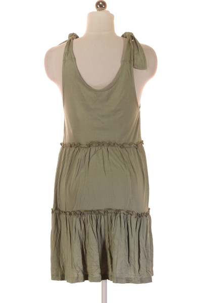 Letní šaty s volánky a ramínky s.Oliver, olivově zelené, lehký materiál