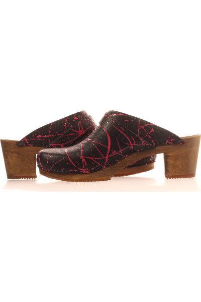 Kožené Sanita dřeváky s potiskem, dámské, černé s růžovým vzorem