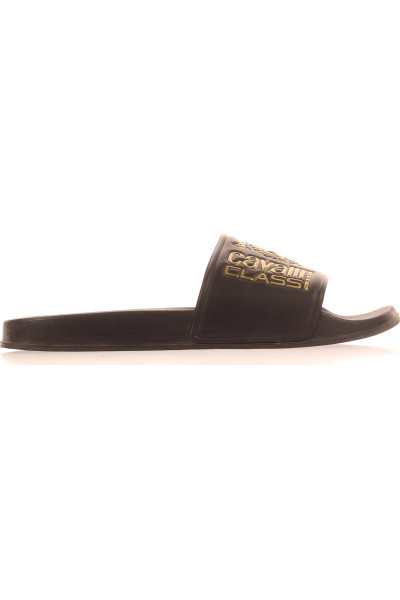 Roberto Cavalli Trendy PVC Pantofle Se Zlatým Logem, Černé
