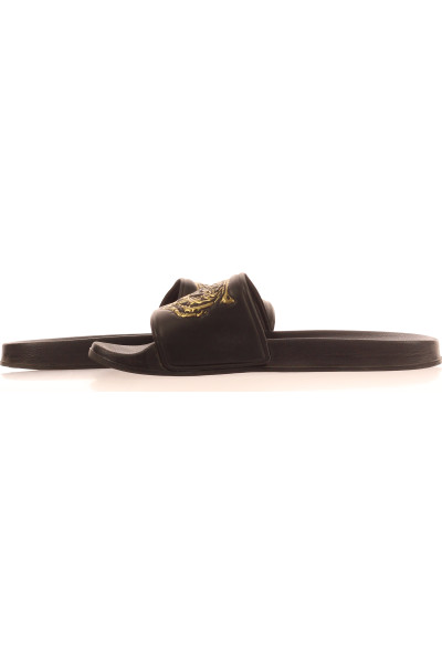 Roberto Cavalli Trendy PVC Pantofle se Zlatým Logem, Černé