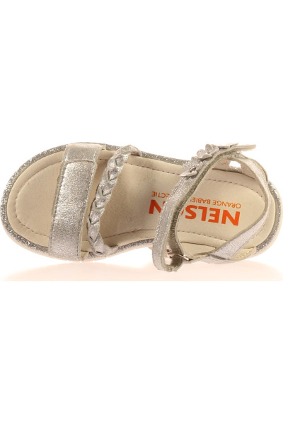 NELSON Dívčí Letní Sandálky Kožené Stříbrné s Mašlí a Pohodlnou Stélkou
