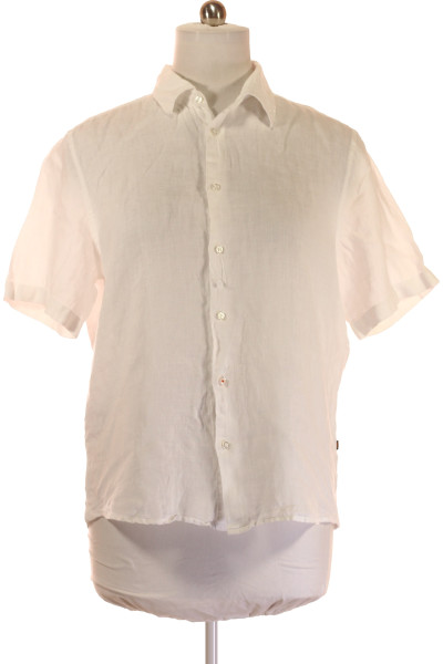Pánská Košile Jednobarevná Lněná Bílá Hugo Boss Vel. XL