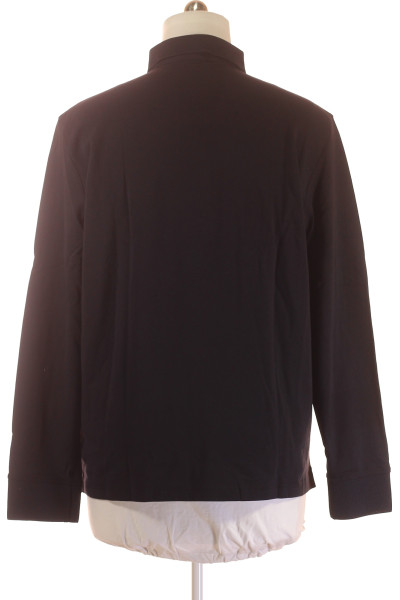 Pánský bavlněný polo tričko ARMANI s elastanem, dlouhý rukáv, černé