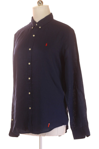 Pánská Košile Jednobarevná Lněná Modrá Ralph Lauren Vel. XXL