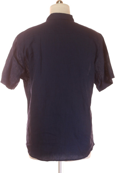 Pánská Košile Jednobarevná Lněná Modrá Second hand Vel. XL