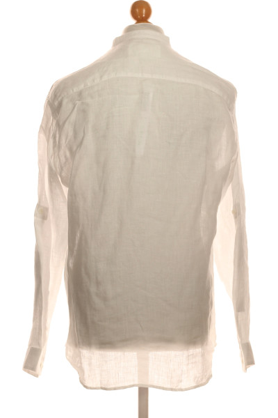 Pánská Košile Jednobarevná Lněná Bílá SELECTED Vel.  M