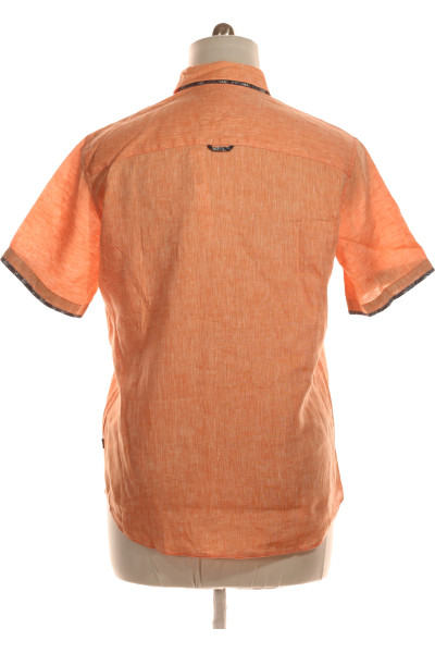 Pánská Košile Jednobarevná Lněná Oranžová Vel. L
