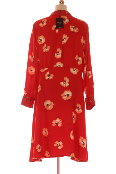Šaty s Dlouhým Rukávem a  Květinovým Potiskem Polyesterové Červené Cortefiel