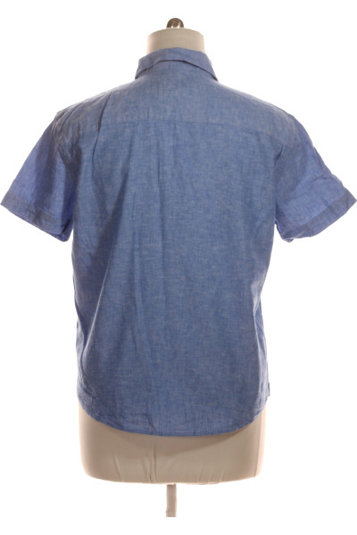 Pánská Košile Jednobarevná Lněná Modrá Outlet Vel. L