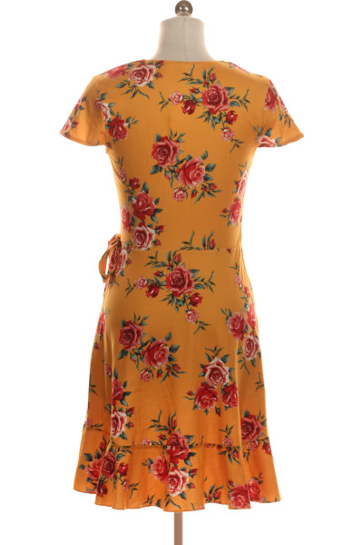  Šaty s Květinovým Potiskem Oranžové Second hand Vel. 36
